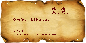 Kovács Nikétás névjegykártya